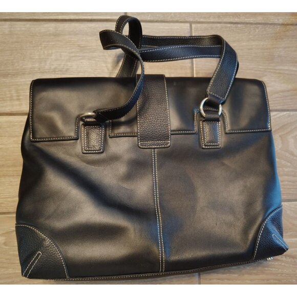 Franklin Covey Black Leather Laptop Bag, Briefcase Tote Double Handle Business - Picture 4 of 8